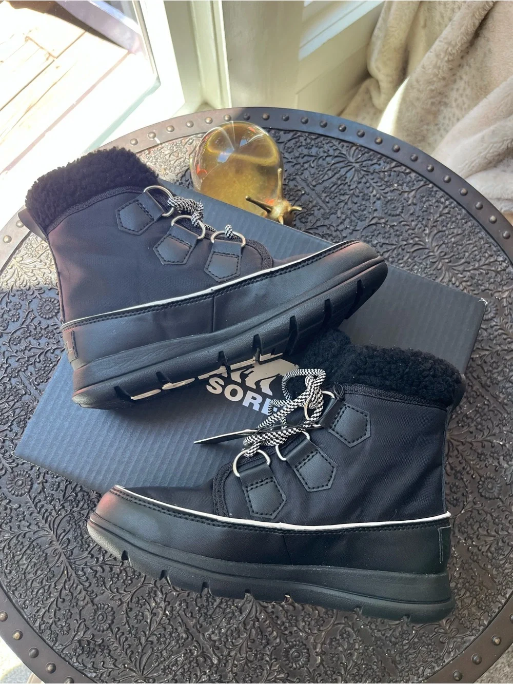 SOREL EXPLORER CARNIVAL WATERPROOF WINTER BOOTS BLACK 5
